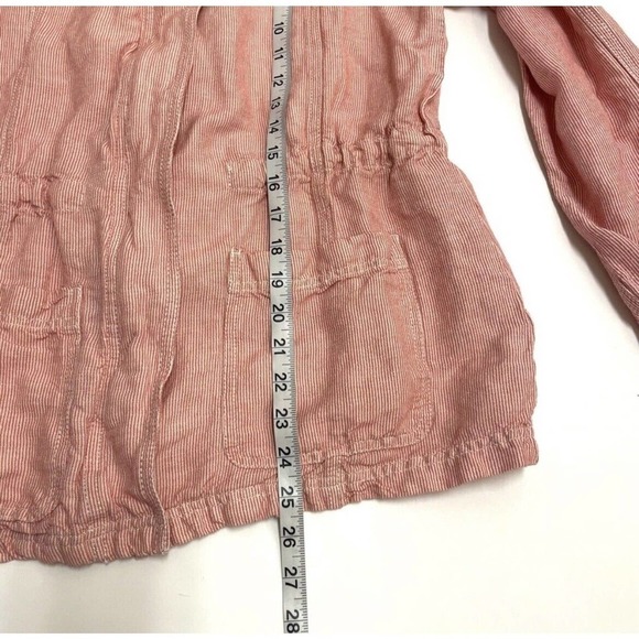 3/$25 Caslon Linen Blend Red & White Striped Cinch Waist Light Utility Jacket - Picture 6 of 10
